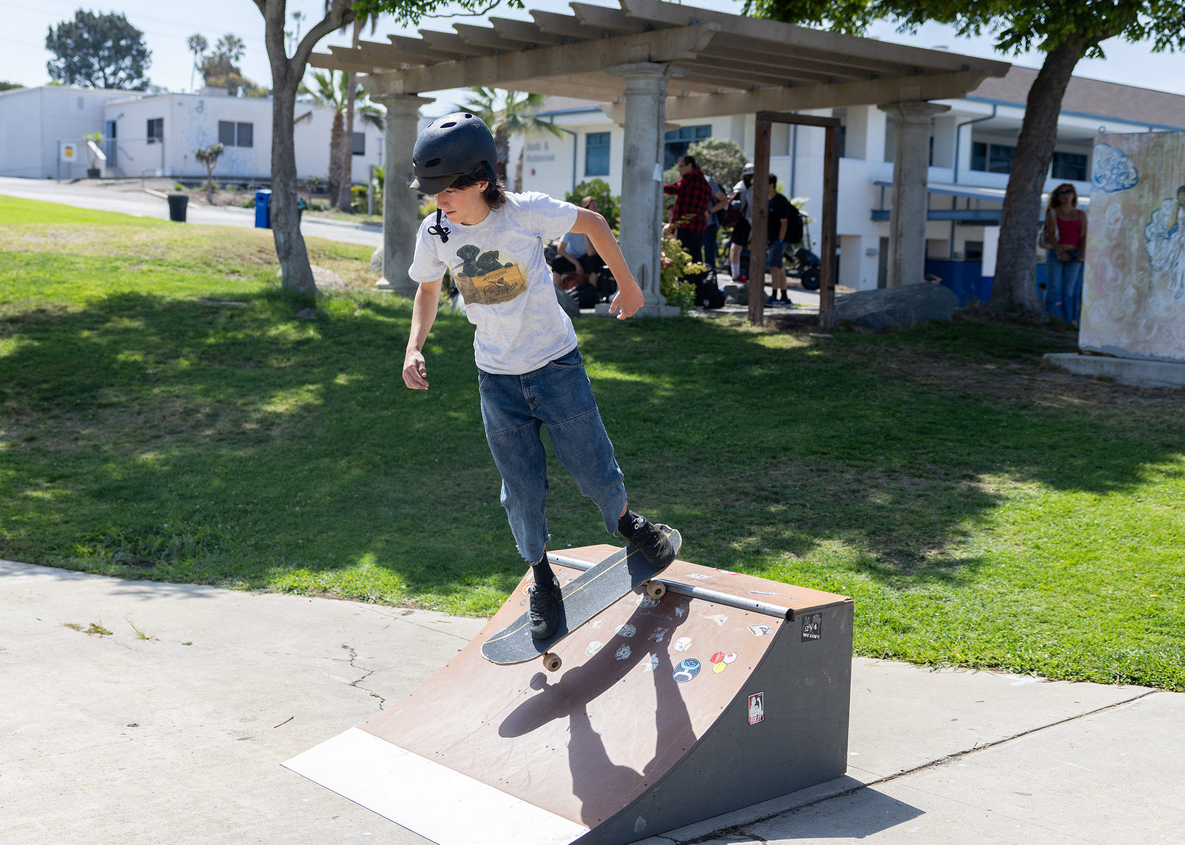 Lucas Pani participating in the event’s skateboarding demos. (Jon Clark)