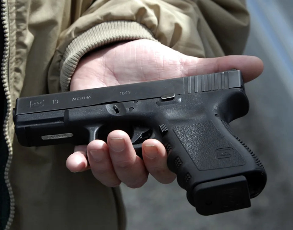 A Glock 9 mm pistol. AP