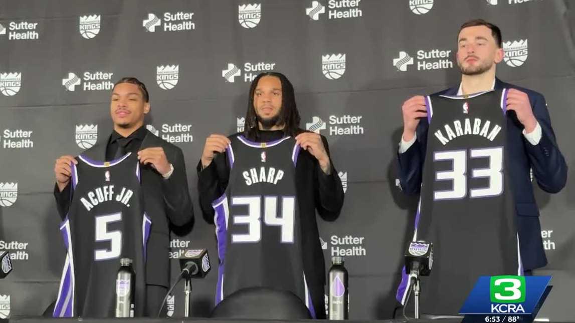 Sacramento Kings introduce new draft picks Darius Acuff Jr., Alex Karaban, and Emanuel Sharp