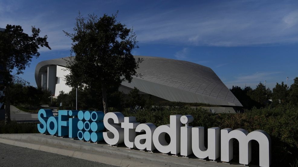 FILE - The exterior of SoFi Stadium is seen before an NFL football game on Dec. 19, 2024, in Inglewood, Calif. (AP Photo/Eric Thayer, File)