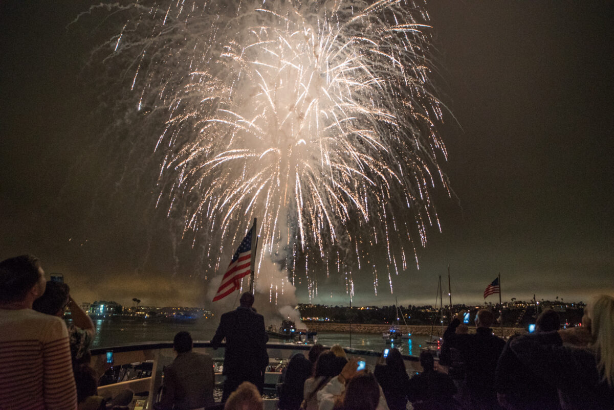 Fireworks over marina in Marina del Rey
