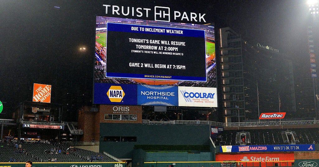 Braves-Giants game suspended by rain, set to resume Wednesday at 2 p.m. as part of doubleheader