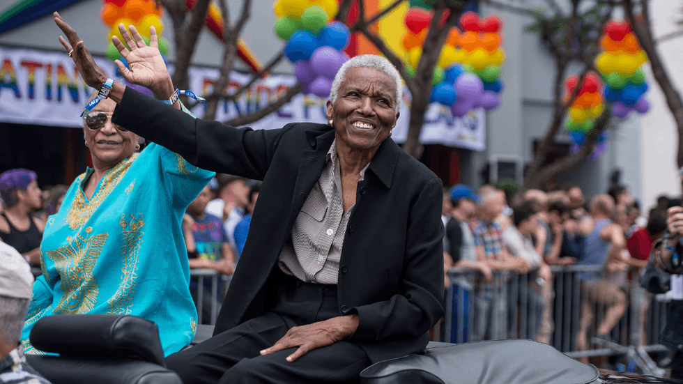 Grand Marshall Jewel Thais-Williams rides in the annual LA PRIDE Parade on Santa Monica Boulevard in West Hollywood on June 12, 2016