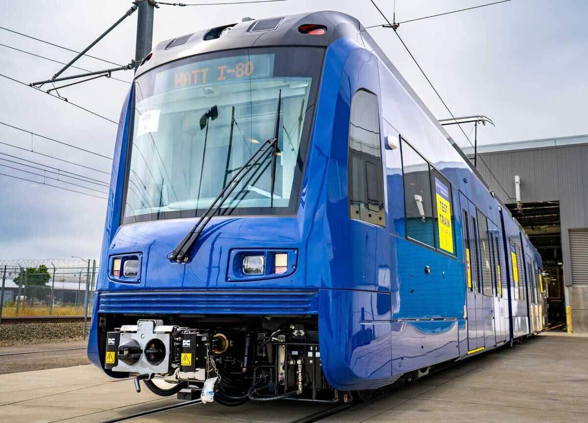 One of Sacramento Regional Transit's new low floor light rail trains is demonstrated in 2023 at SacRT's rail maintenance facility in Sacramento. Sacramento Regional Transit says it has capacity to accommodate additional riders as thousands of state employees begin commuting to offices four days a week.