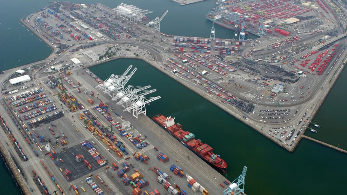 Aerial view of Port of Long Beach container terminals