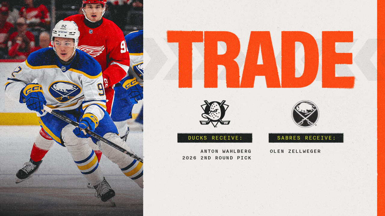 Ducks Acquire Wahlberg and 2026 Second-Round Draft Pick (45th Overall) for Zellweger