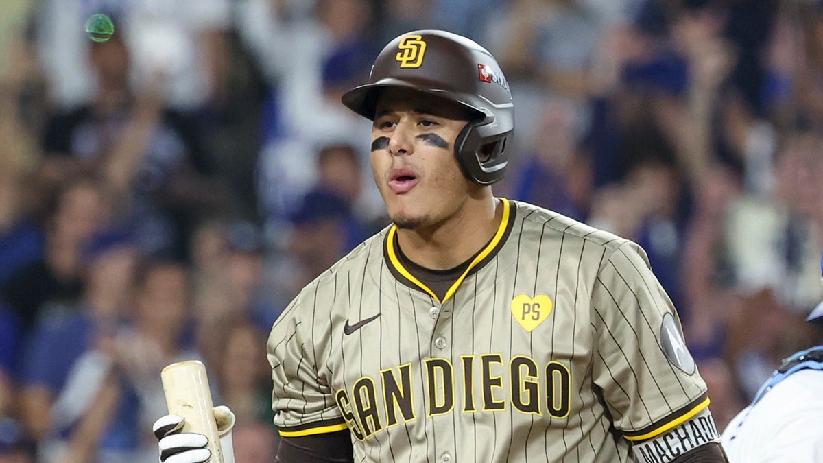 San Diego Padres third baseman Manny Machado strikes out at Dodger Stadium