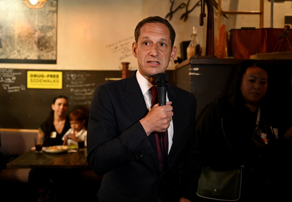San Francisco Mayor Daniel Lurie speaking at the Drug-Free Sidewalks event.