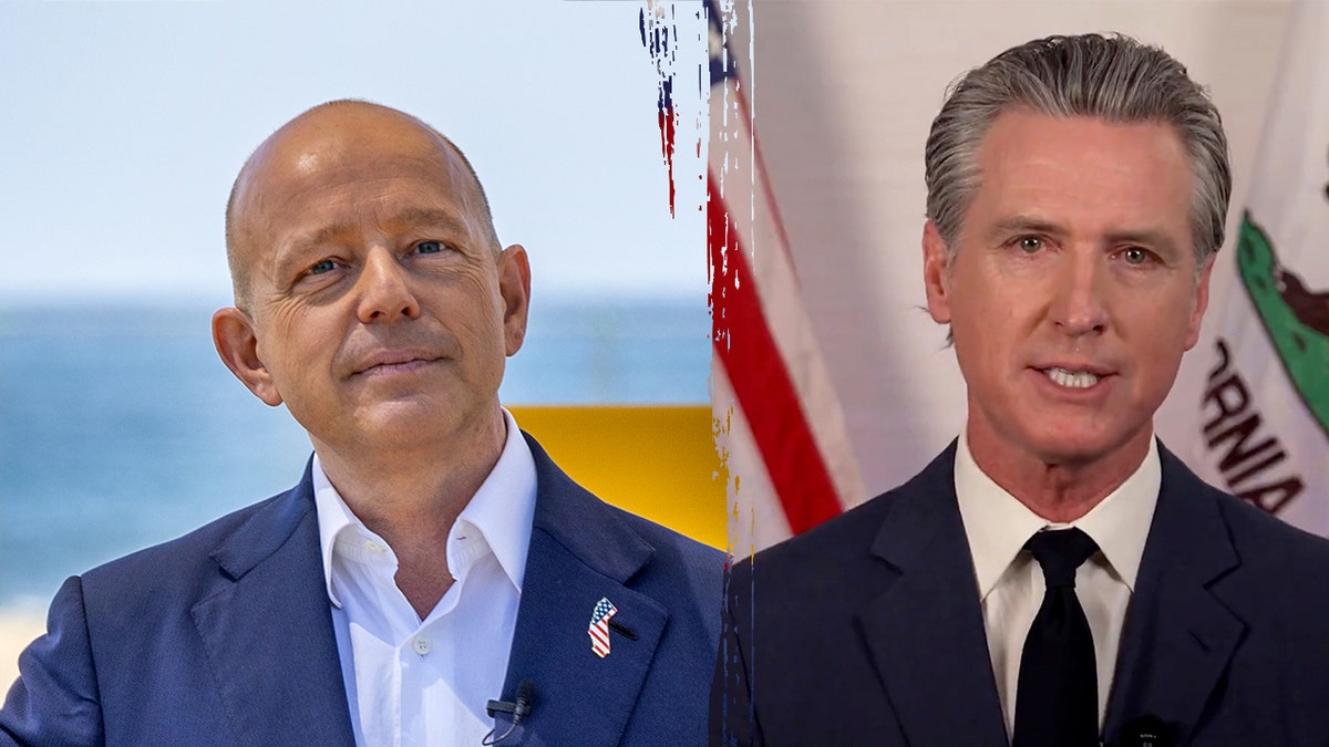 GOP gubernatorial candidate Steve Hilton and Gavin Newsom standing together