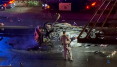 Car flies off San Francisco overpass onto freeway; fiery crash leaves 1 dead, 4 injured