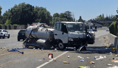 Traffic backs up on Interstate 5 in Sacramento after septic truck crash spills sewage