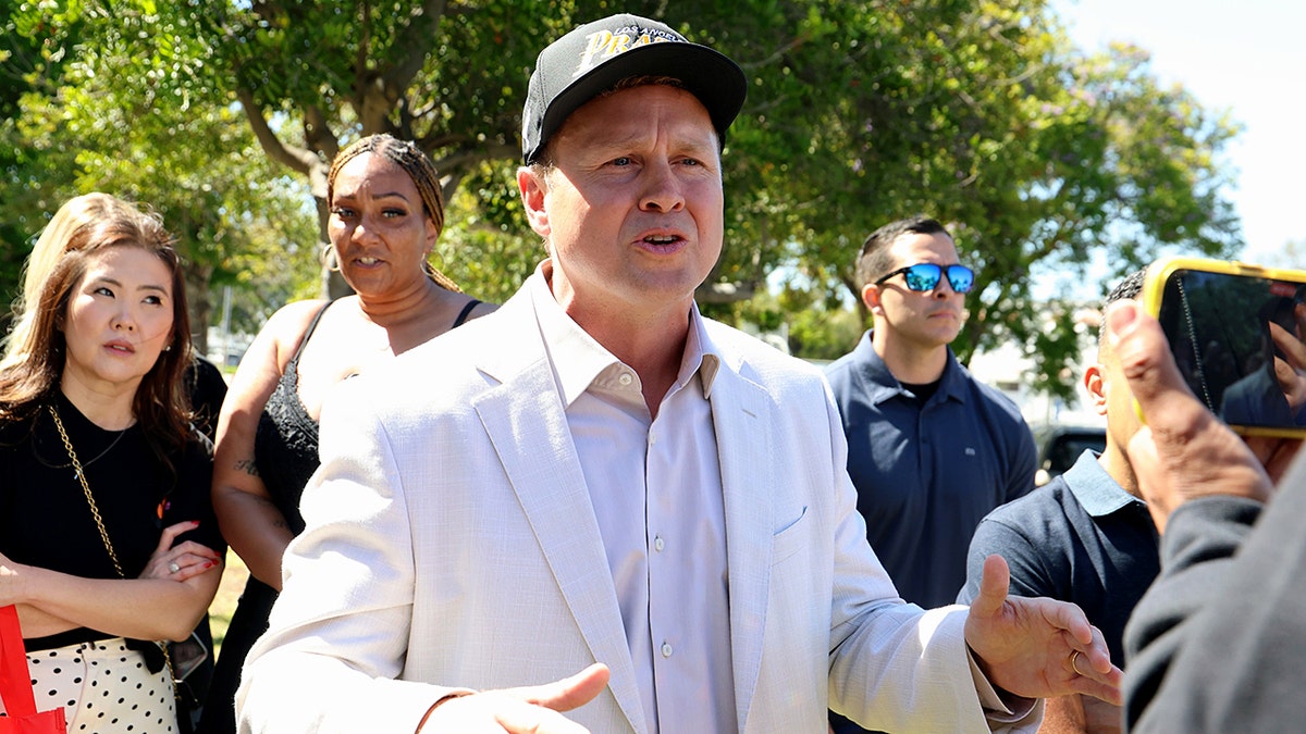 Spencer Pratt speaking at an event.