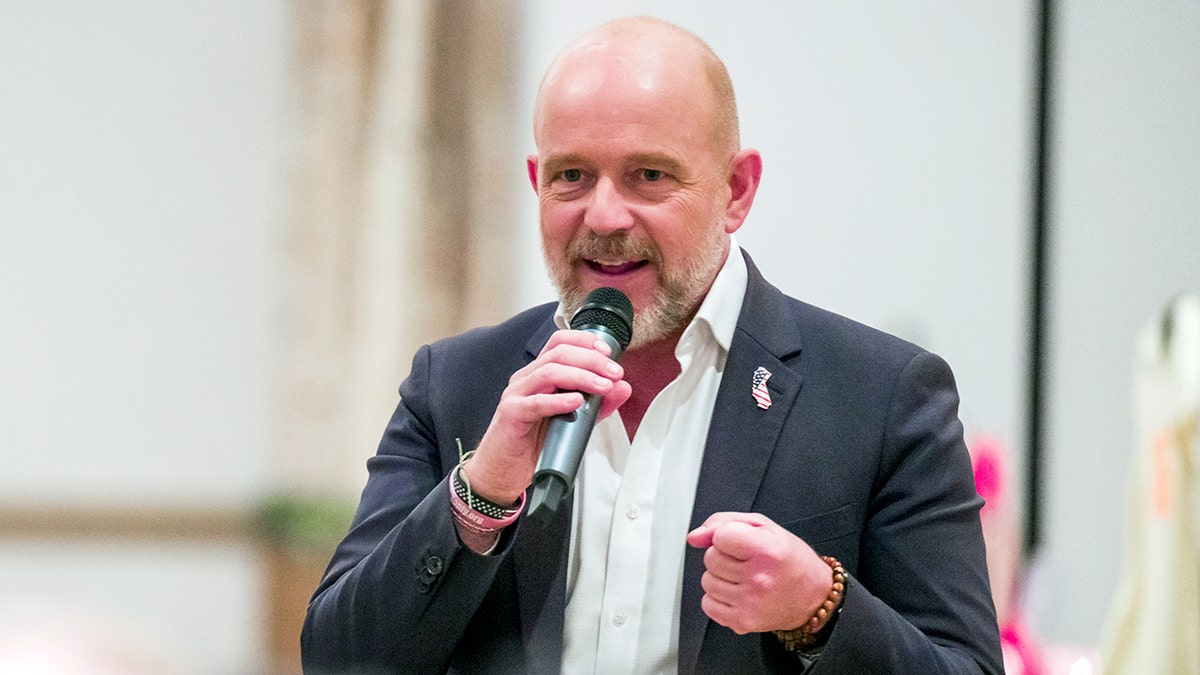 Steve Hilton speaking during an affordability town hall at Hotel Zessa in Santa Ana