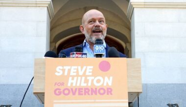 California Republican gubernatorial candidate Steve Hilton speaks to reporters outside the Capitol in Sacramento, Calif., Wednesday, June 3, 2026. (AP Photo/Rich Pedroncelli)