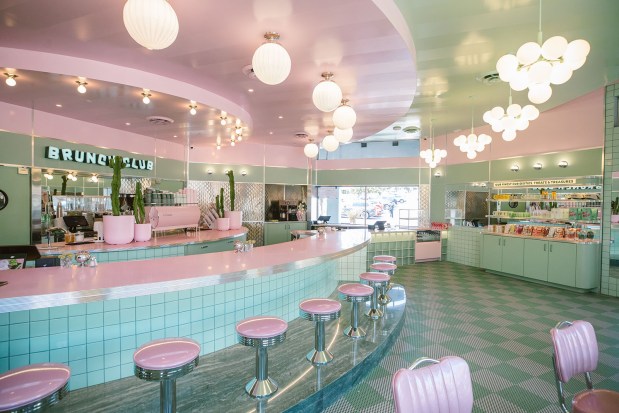 The 1950s diner-inspired interior of Coffee Dose Brunch Club, which opens Friday, June 12, in The Ranch at Rancho Santa Fe shopping center in Encinitas. (Jordan Shiley)