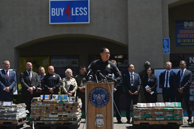 CBP Director of Field Operations Sidney Aki at a press conference outside a border tunnel found near the Otay Mesa Port of Entry in San Diego, California at a border shopping plaza, Buy 4 Less where authorities blocked access on Monday, June 01, 2026. (Carlos Moreno / The San Diego Union-Tribune)