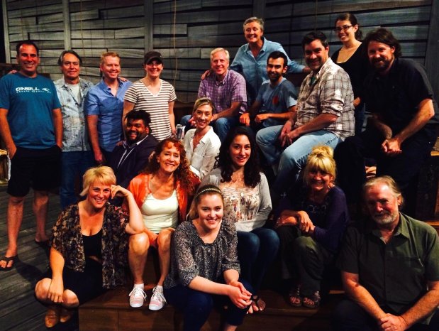 Veteran actors and musicians of Lamb's Players Theatre pose for a photo in preparation for the company's marathon "100 Hours of Stories" presentation in May 2014. (Kim Miller)