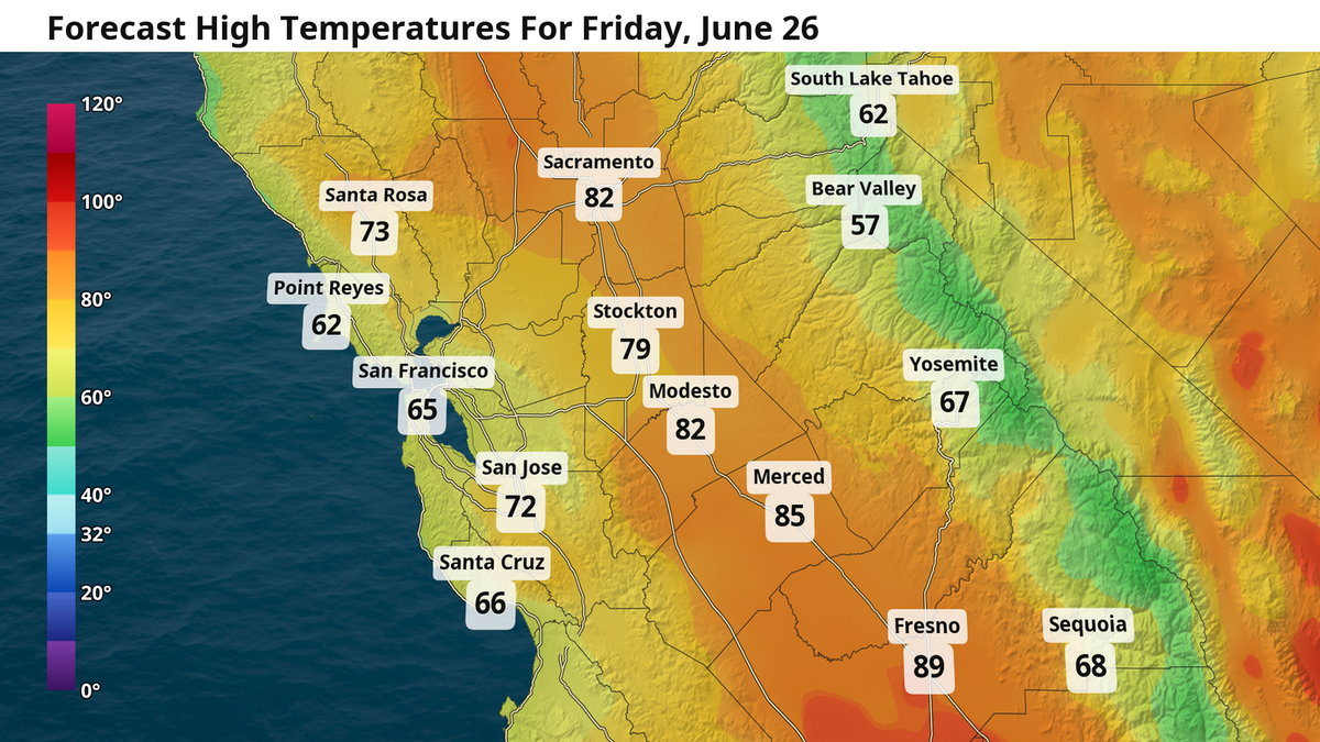 Forecast high temperatures for Friday, June 26