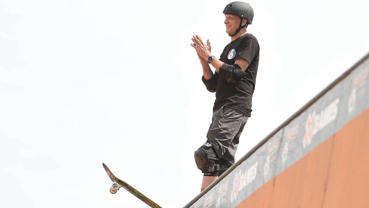 Tony Hawk attends the X-Games on July 23, 2023, at the Ventura County Fairgrounds in Ventura, Calif. (Photo by Richard Shotwell/Invision/AP)