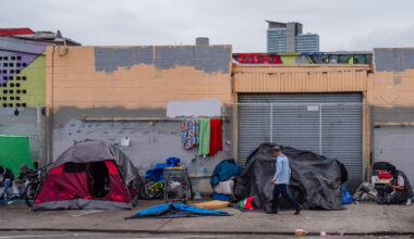 An encampment near Neil Good Day Center on 17th Street in the East Village on May 23, 2023.