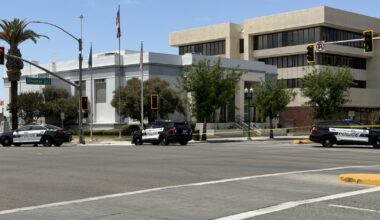 Downtown Bakersfield city buildings on lockdown