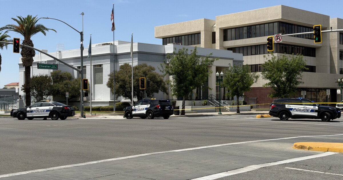 Downtown Bakersfield city buildings on lockdown