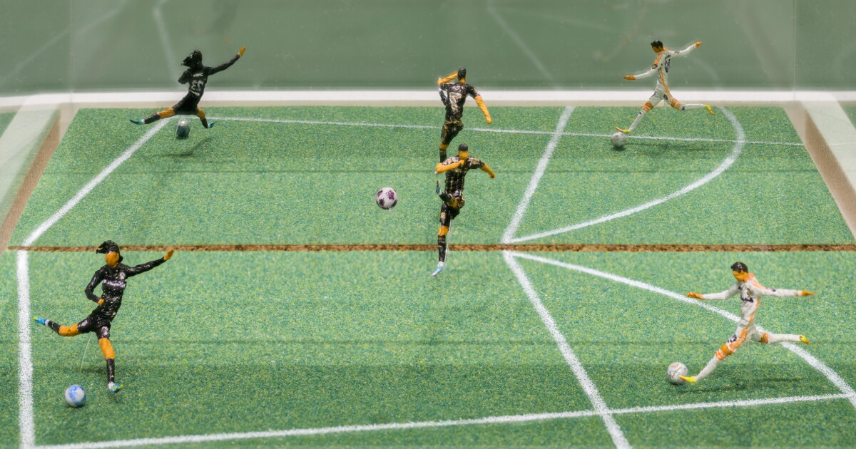 He's been making 1-inch soccer players out of gum wrappers since age 10 — see them at LACMA