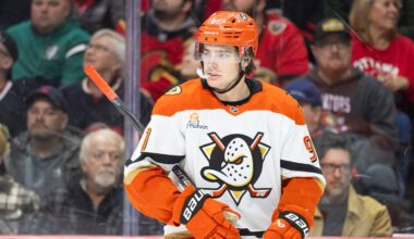 Mar 14, 2026; Ottawa, Ontario, CAN; Anaheim Ducks center Leo Carlsson (91) skates in the second period against the Ottawa Senators at the Canadian Tire Centre. Mandatory Credit: Marc DesRosiers-IMAGN Images