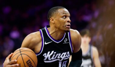 Mar 10, 2026; Sacramento, California, USA; Sacramento Kings guard Russell Westbrook (18) drives to the basket during the second quarter against the Indiana Pacers at Golden 1 Center. Mandatory Credit: Sergio Estrada-Imagn Images