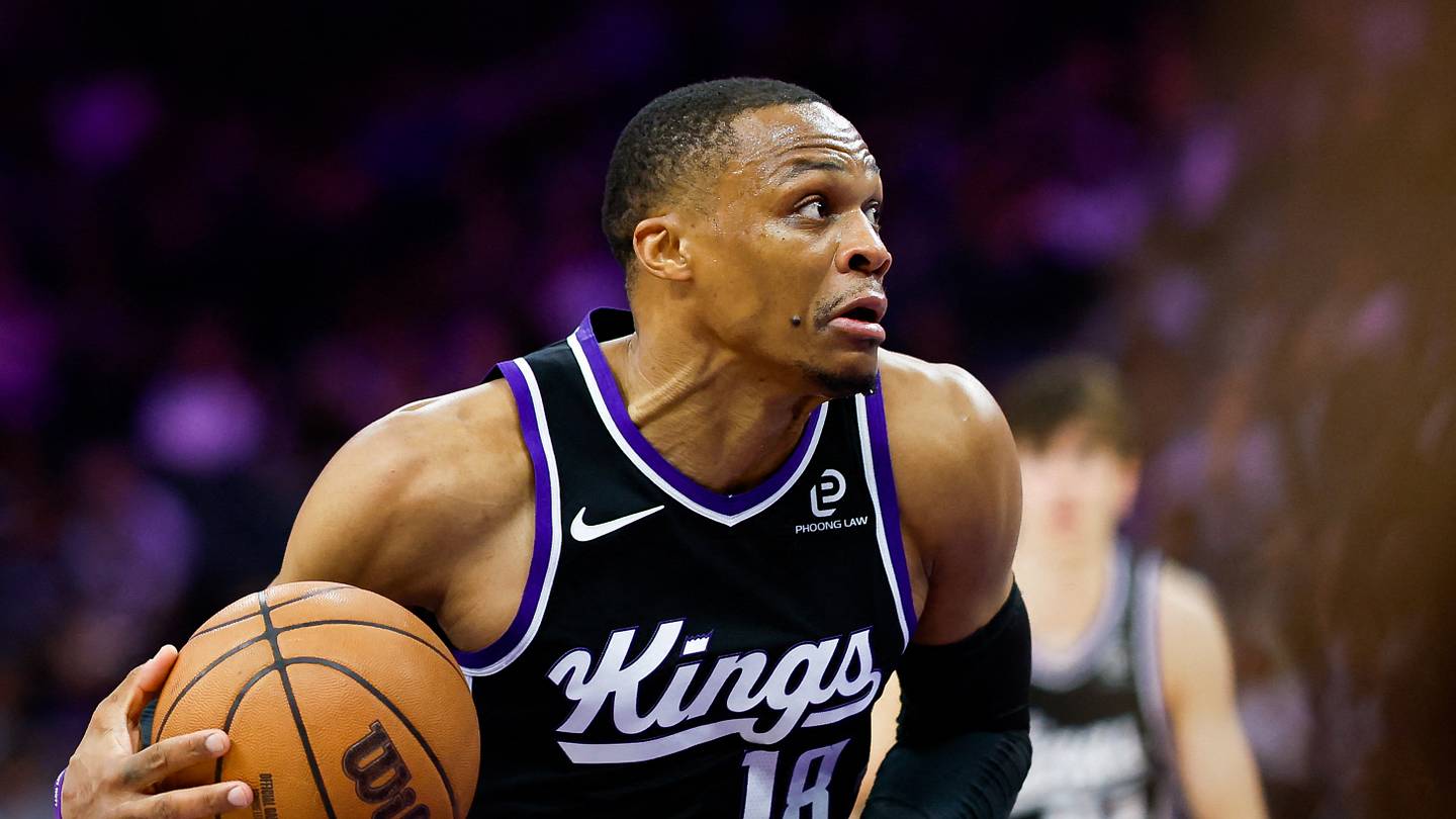 Mar 10, 2026; Sacramento, California, USA; Sacramento Kings guard Russell Westbrook (18) drives to the basket during the second quarter against the Indiana Pacers at Golden 1 Center. Mandatory Credit: Sergio Estrada-Imagn Images