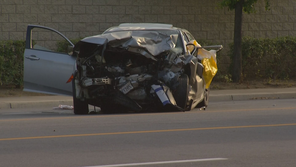 A woman was killed in a two-vehicle crash in the 10700 block of Campus Park Drive Tuesday evening. PHOTO: KBAK/KBFX