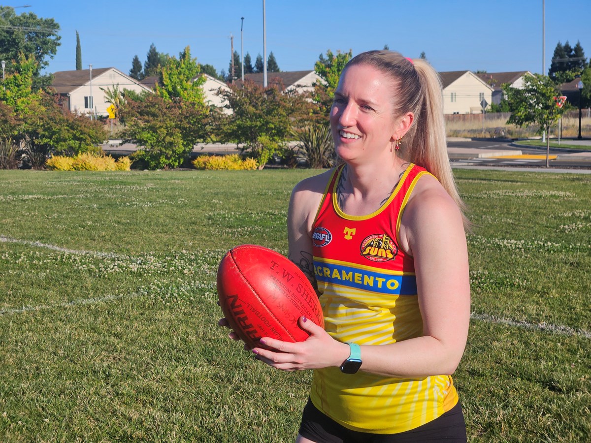 Lauré Kwoka is a veteran Sacramento Suns player, and has played Australian Rules Football for more than a decade.