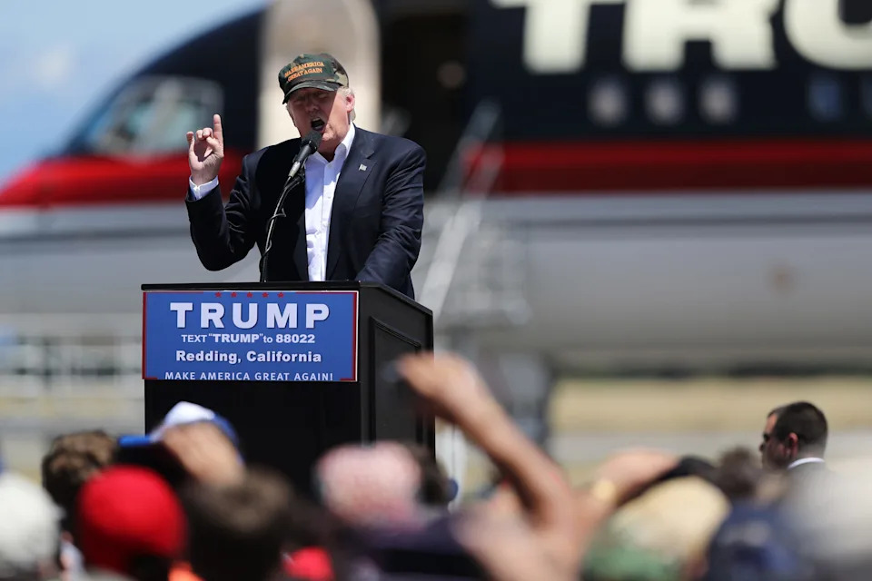 Presumptive Republican presidential candidate Donald Trump visits Redding on Friday, June 3, 2016, speaking to a crowd of about 4,000 at Redding Municipal Airport.