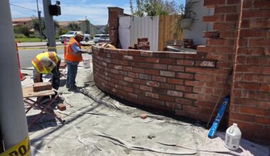 Jeep tears through Rossmoor entrance wall, masons use brick stockpile to quickly repair
