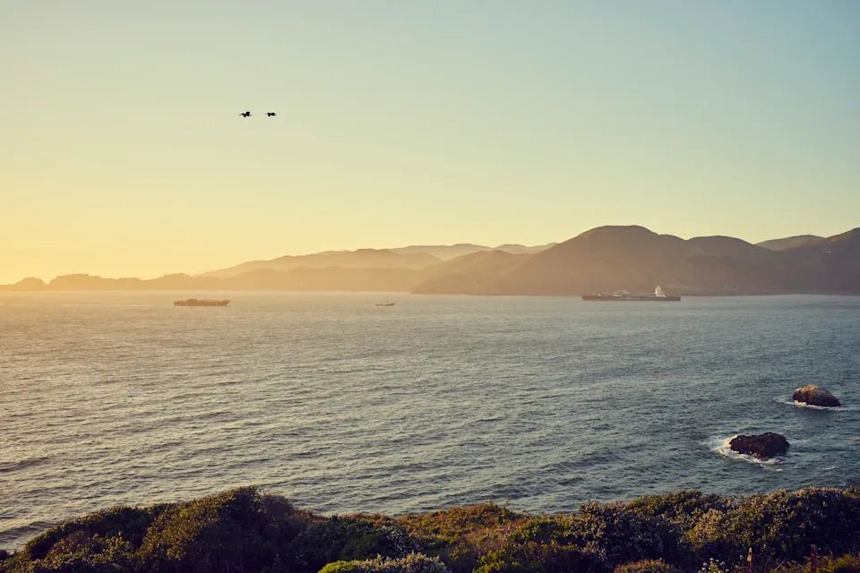 Looking towards the Marin Headlands across the Golden Gate from Land's End in San Francisco
