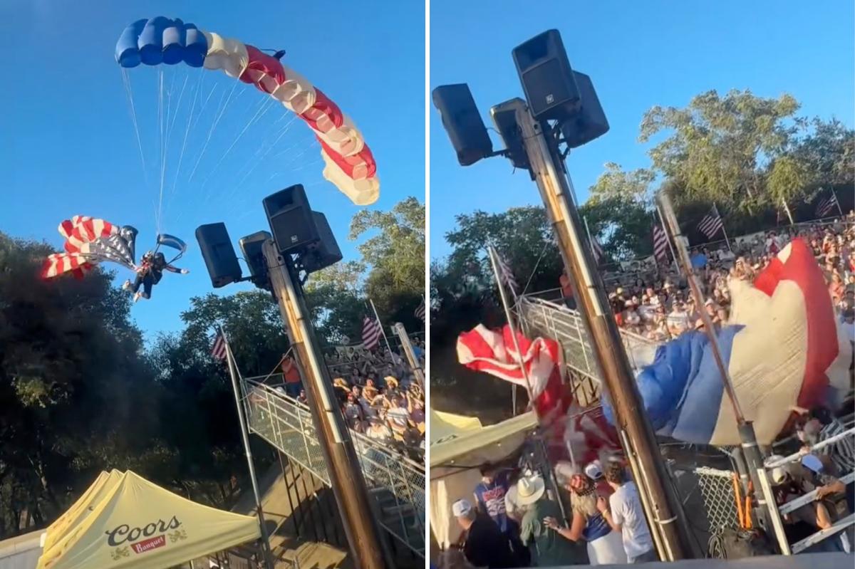 Skydiver carrying US flag crash lands in crowd at California rodeo