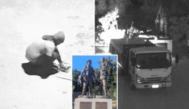 Fury as 9-foot 'Thank You, America' statue and US flags ripped from California monument