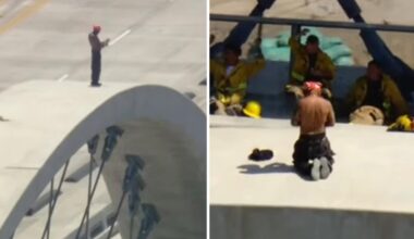 Man climbs Los Angeles Sixth Street Bridge, shutting down traffic