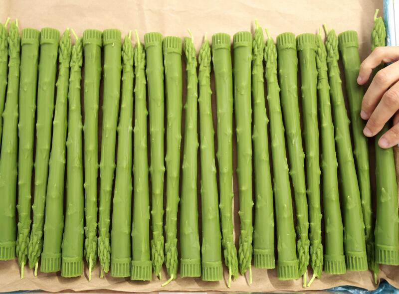 Asparagus candles on a tray