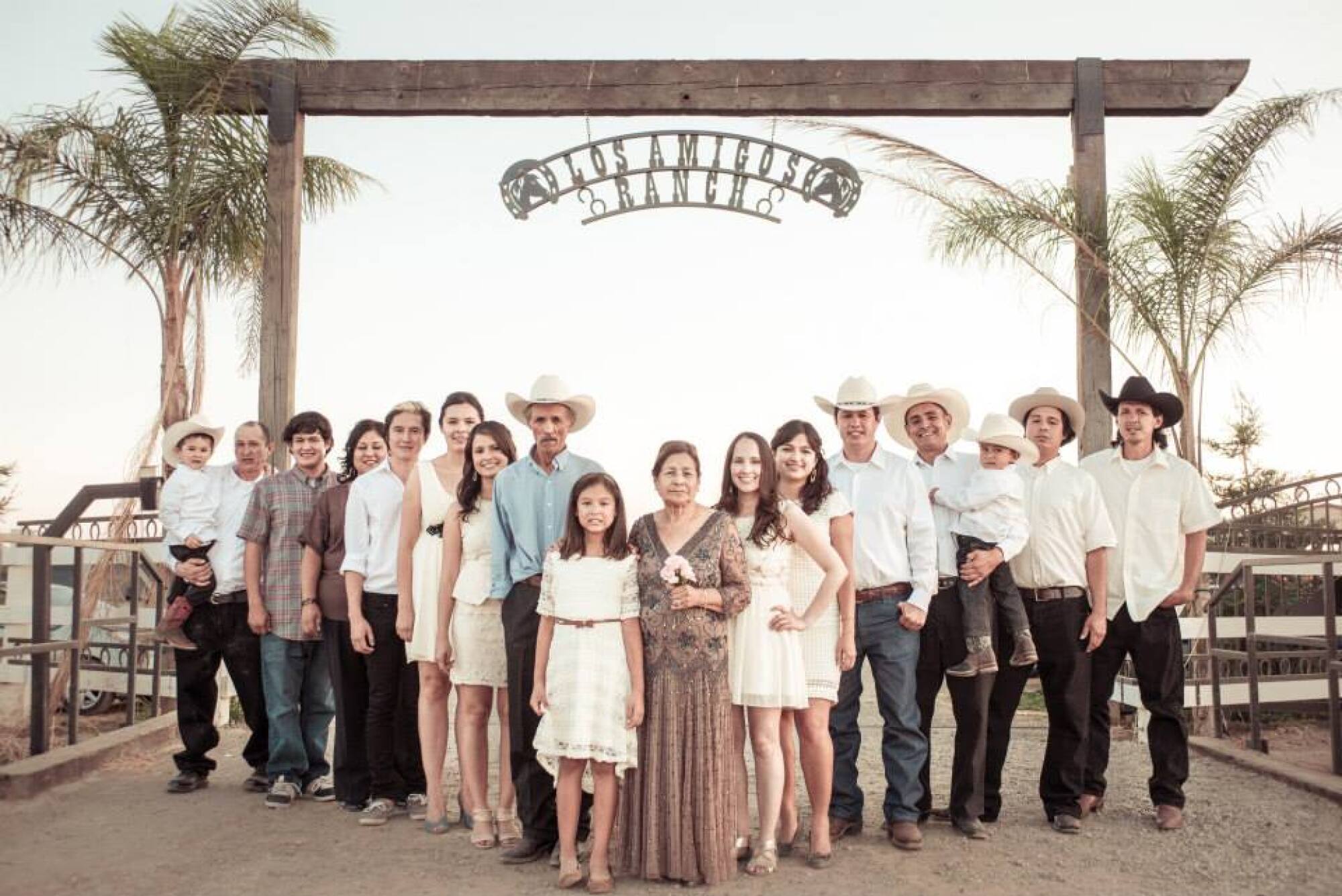 17 members of the Gonzalez family on their Merced ranch.