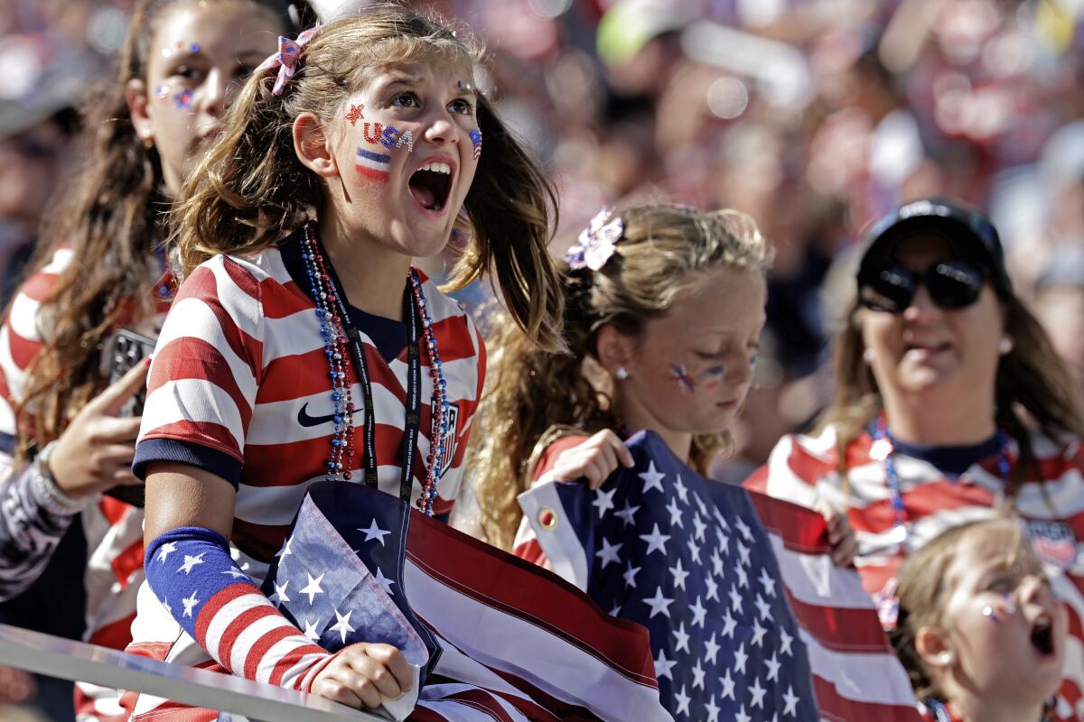 U.S. fans cheer before a World Cup round of 32 match against Bosnia-Herzegovina at Levi's Stadium on Wednesday.