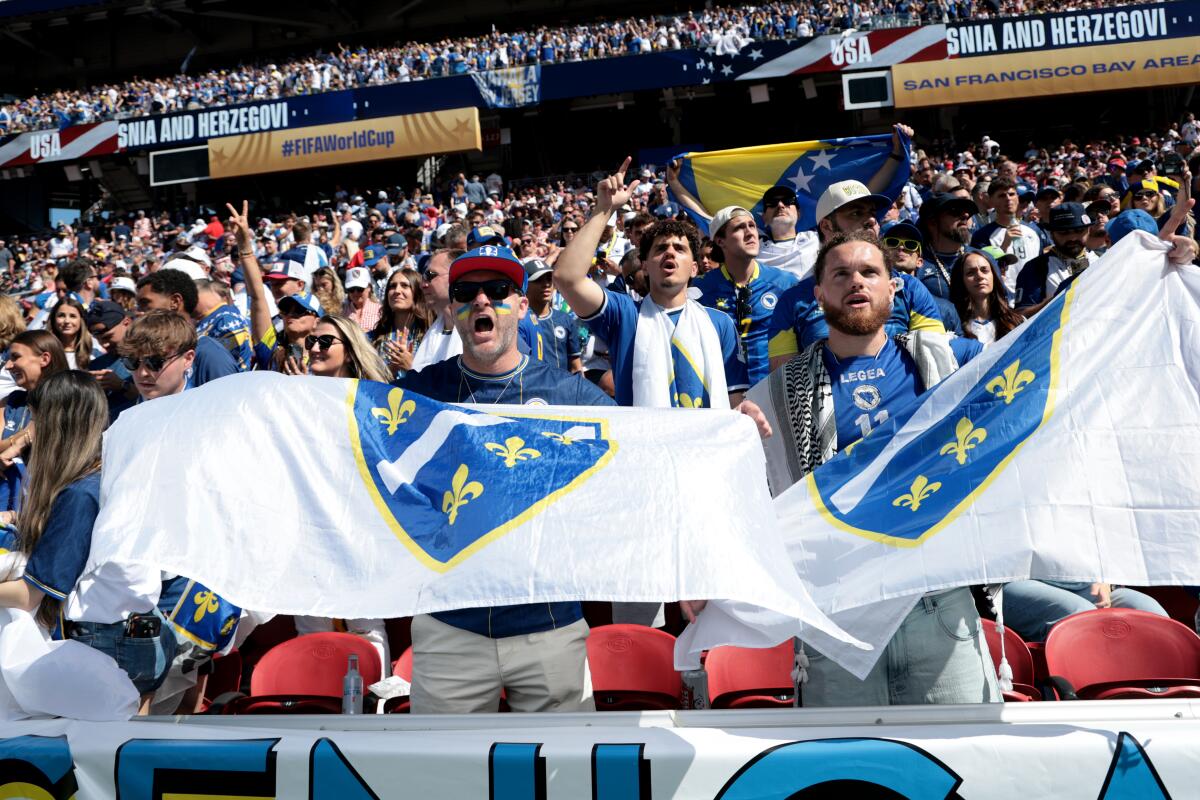 Bosnia-Herzegovina fans cheer before a World Cup match against the U.S. at Levi's Stadium on Wednesday.