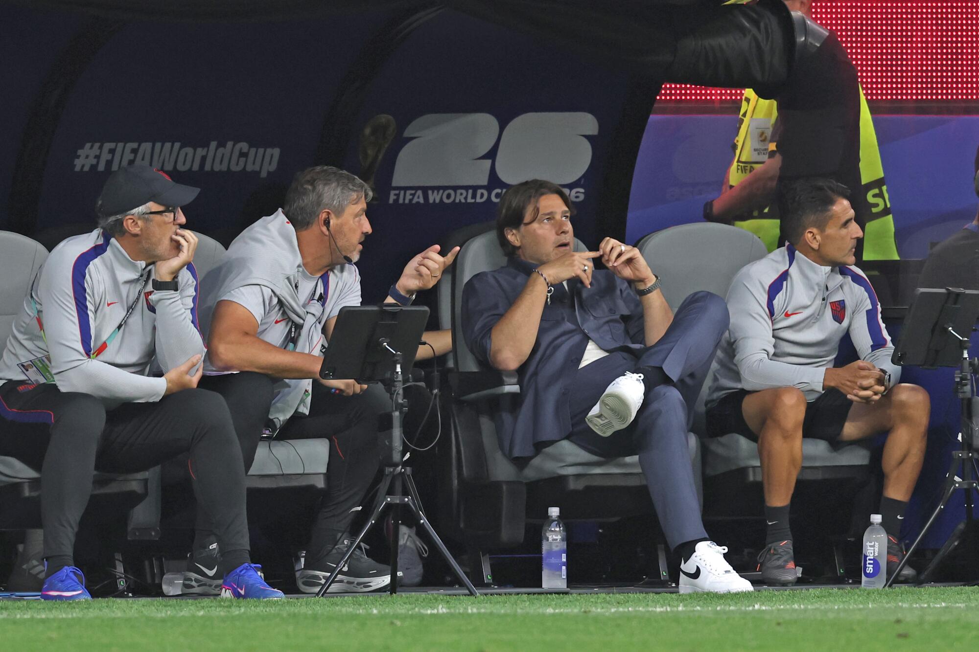 U.S. coach Mauricio Pochettino during the first half of a World Cup group stage match against Turkey at SoFi Stadium.