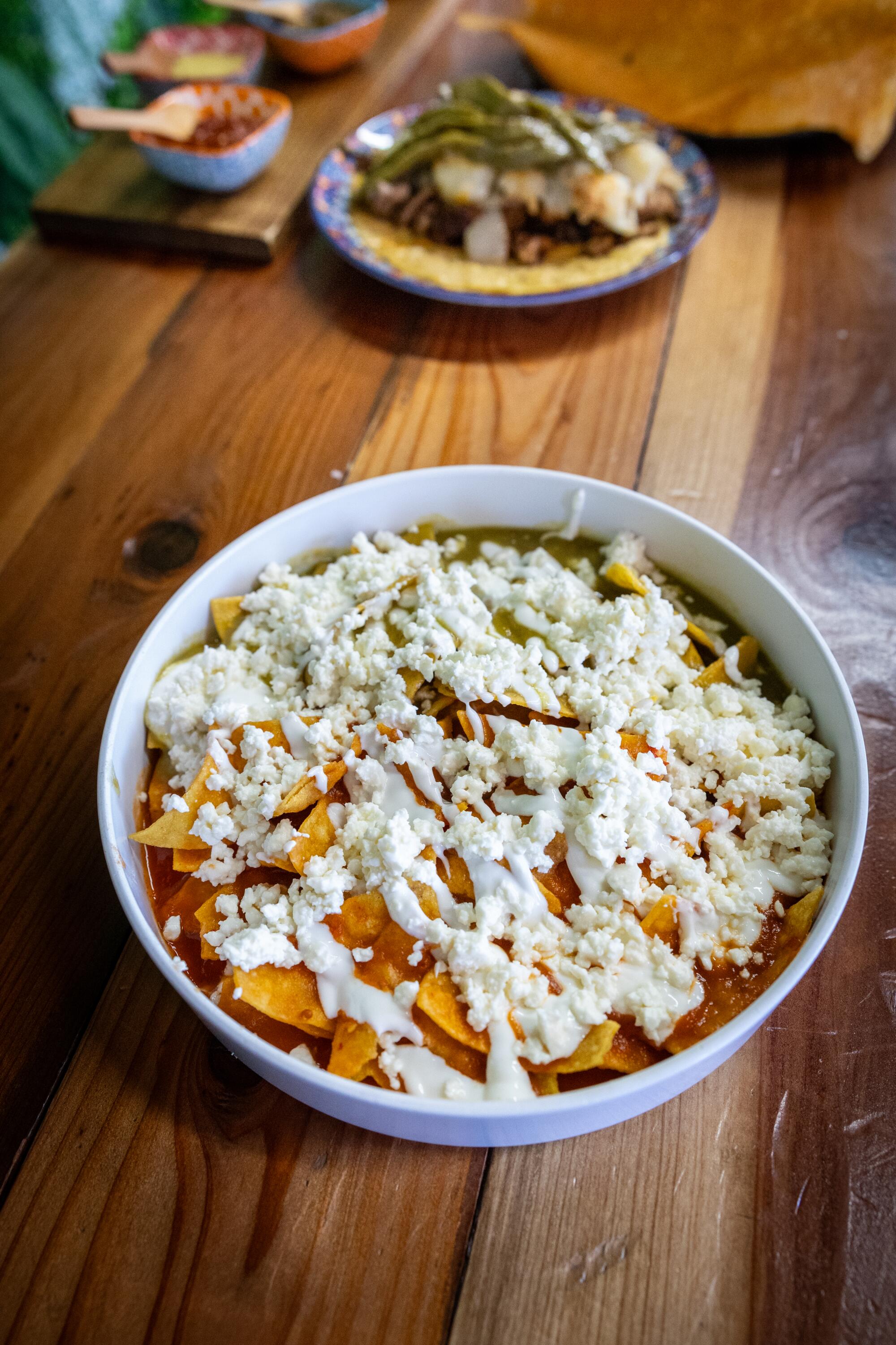 Chilaquiles divorciados at Taquearte in Pico Rivera. 