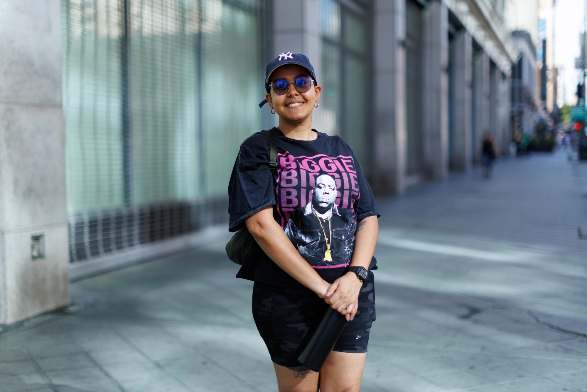 A person standing in Downtown L.A.