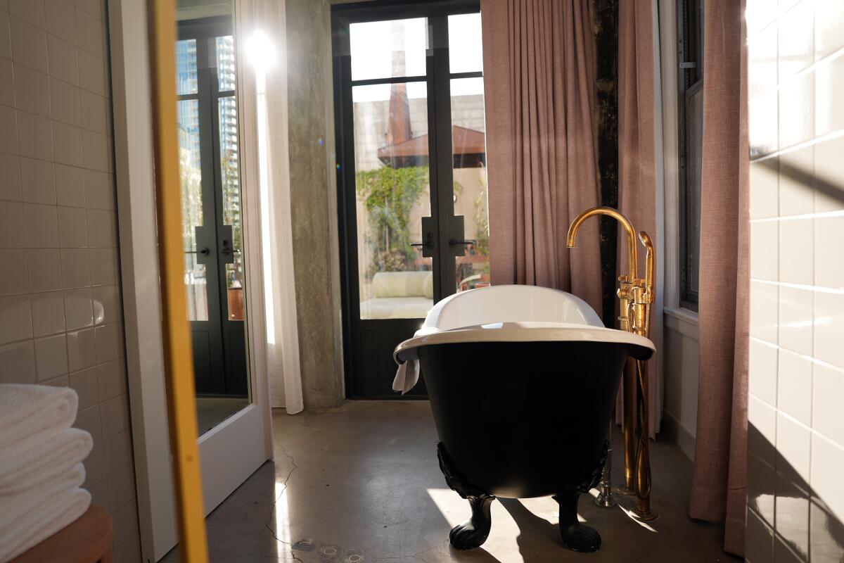 A clawfoot tub inside the Loft King Suite.