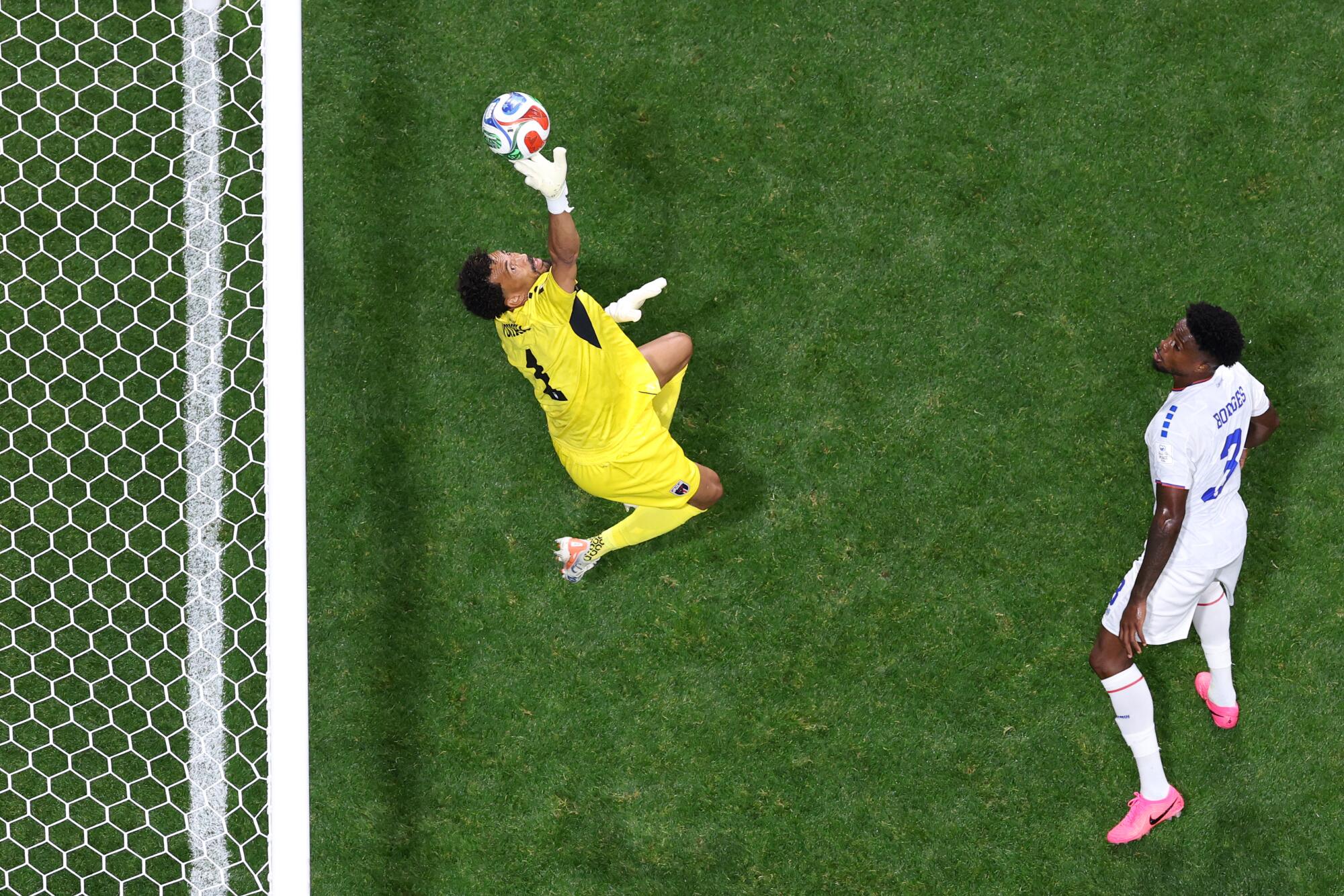 Vozinha #1 of Cabo Verde makes a save during the FIFA World Cup 2026 Group H match between Spain and Cabo Verde