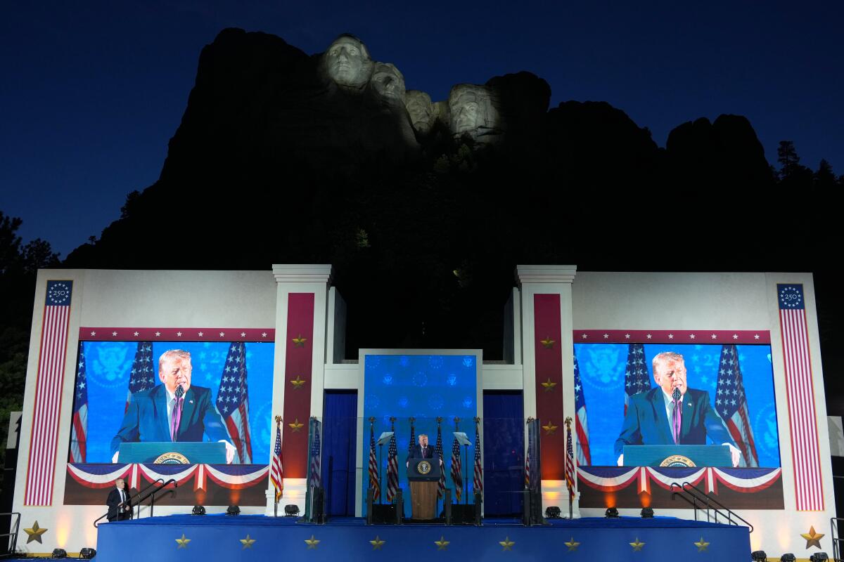 President Donald Trump speaks at Mount Rushmore National Memorial.