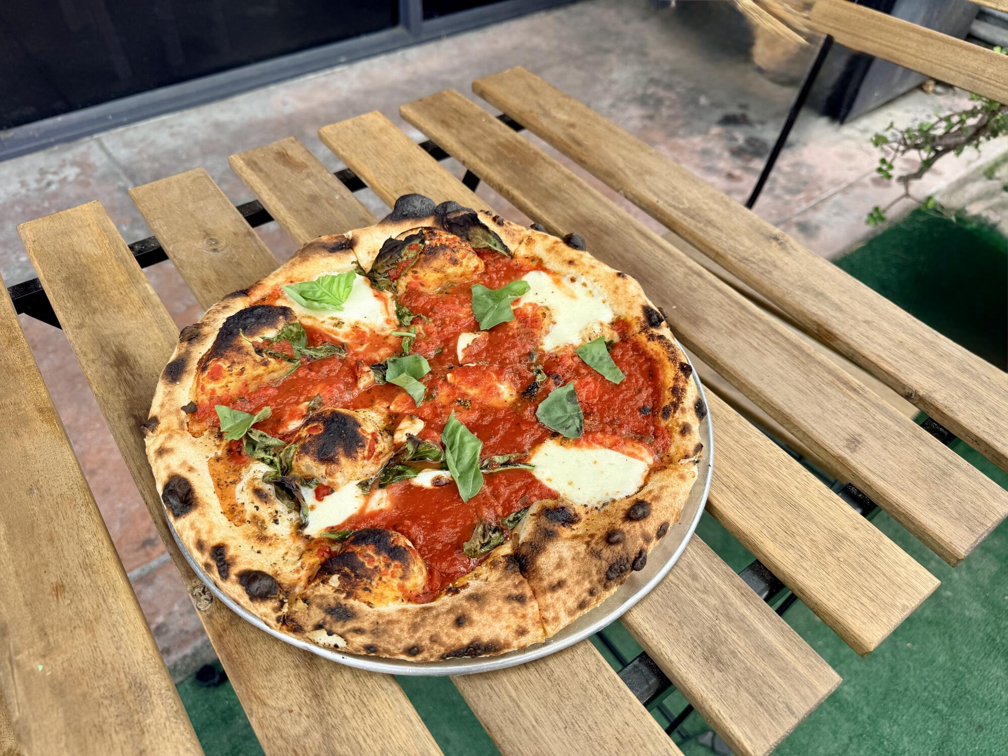A Neapolitan-style Margherita pizza from Pizza Cafe L.A. in Silver Lake.