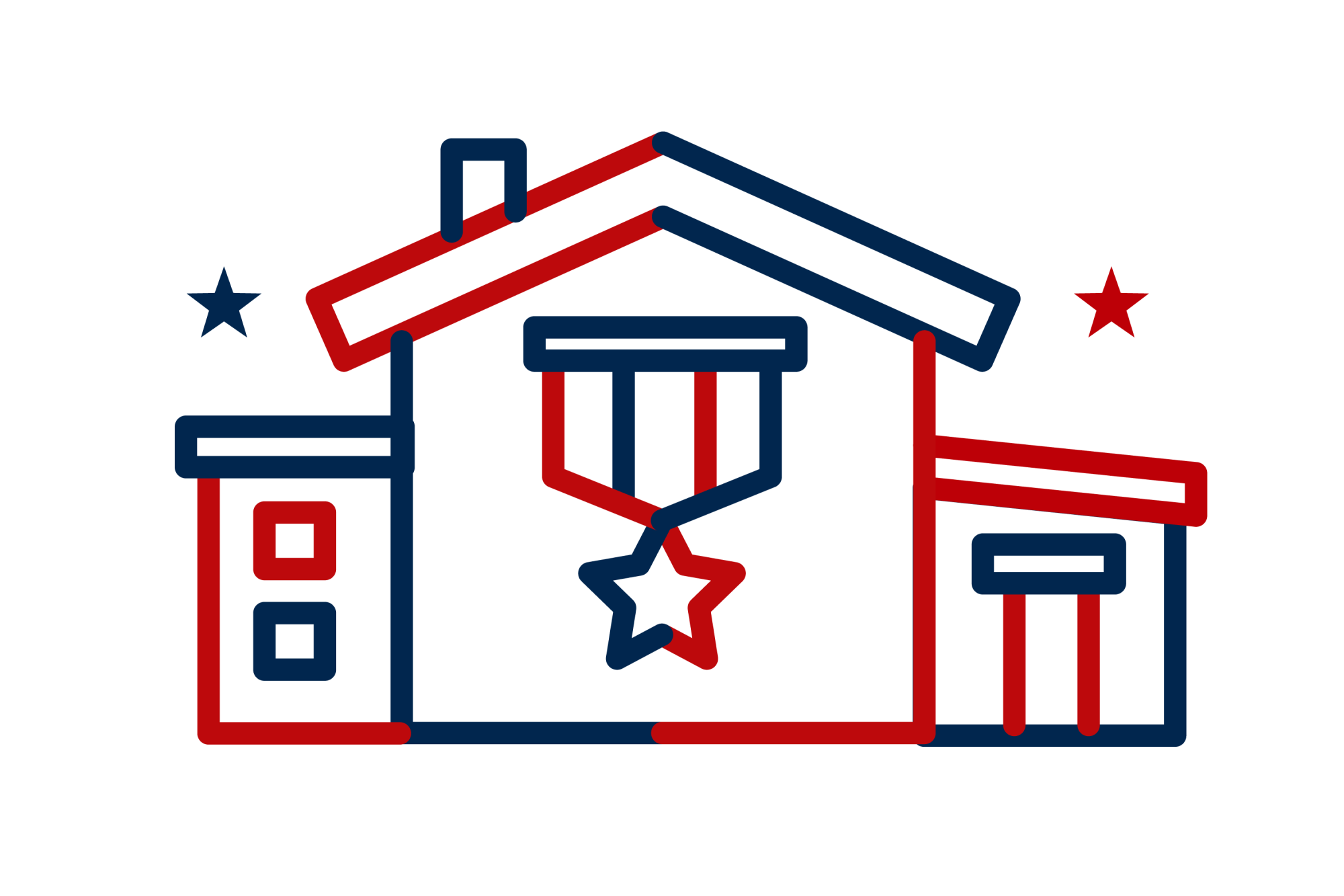 Icon illustration of a house with a military medal on it.